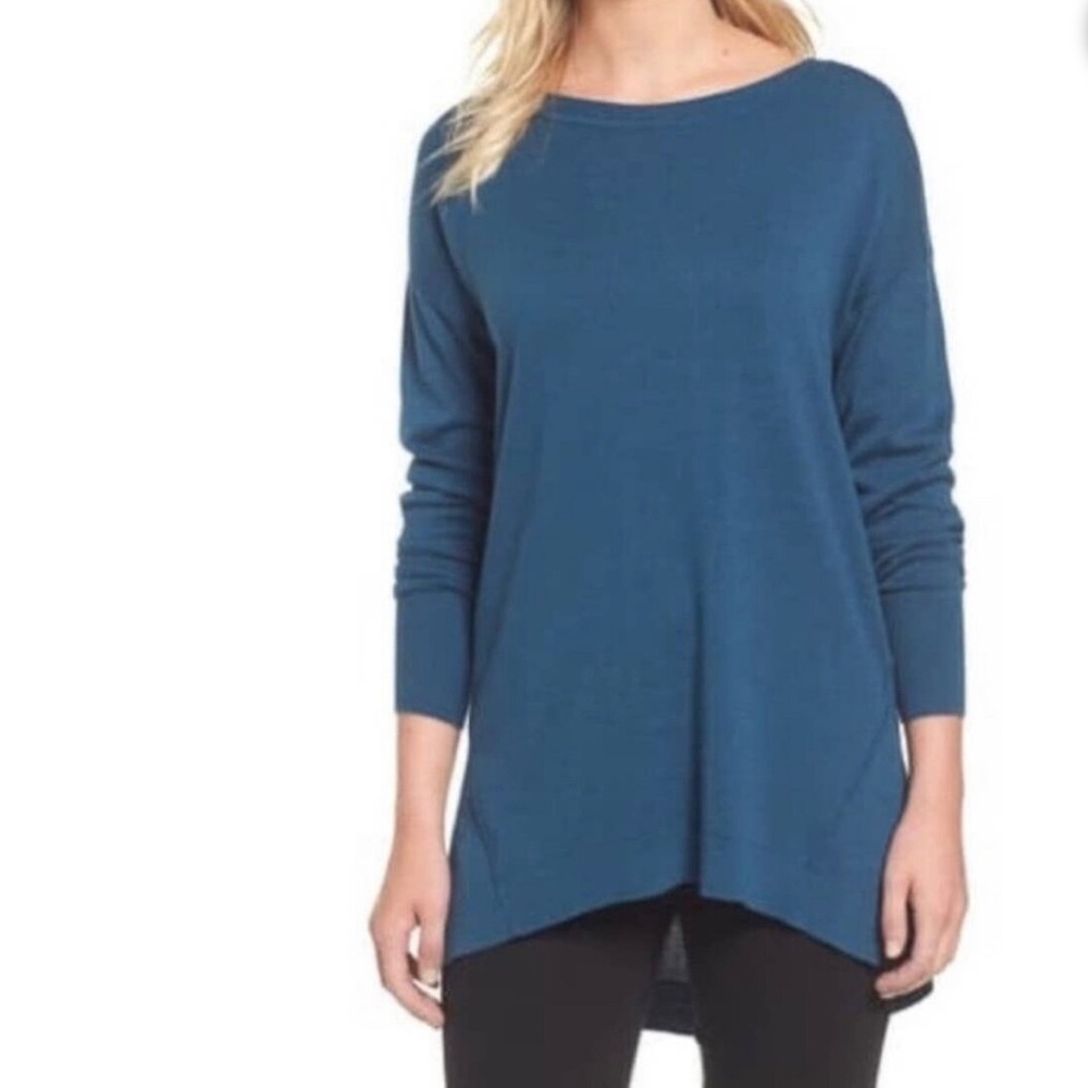 Navy Blue CASLON Long Tunic High Low Pullover Lightweight Knit Sweater Large